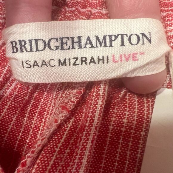 NWT Isaac Mizrahi Linen Wide Leg Pants Red Stripe Pull-On M Tall Summer - Picture 8 of 11